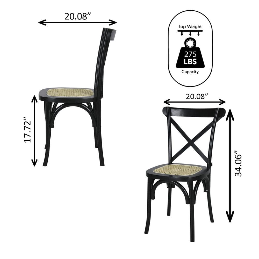 Black High Cross Back Rattan Cane Side Chair Set