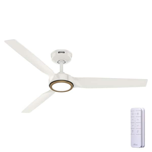 Hunter 52 in. Zentech Wi-Fi Energy Star Fresh White Damp Rated Ceiling Fan with LED Light Kit and Handheld Remote