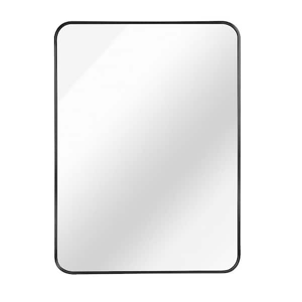22 in. W x 30 in. H Rectangular Framed Hook Wall Bathroom Vanity Mirror in Black