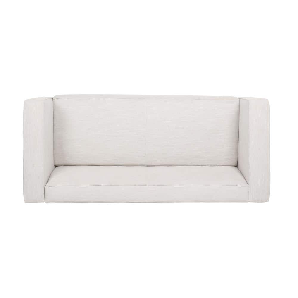 Beige and Dark Walnut Fabric Loveseat with Square Arms