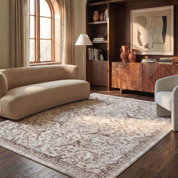 Palma 8 ft. x 10 ft. Beige/Brown Ornate Border Area Rug