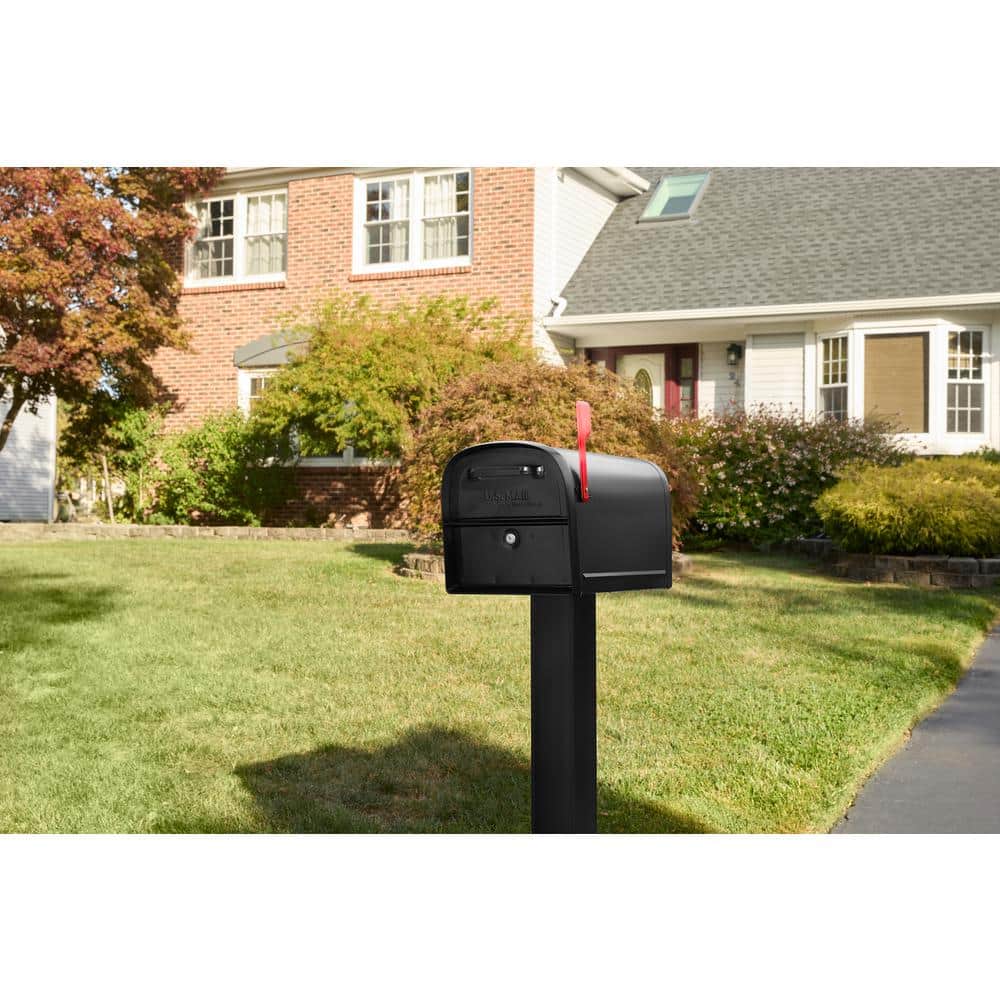 Large Black Steel Post Mount Locking Mailbox