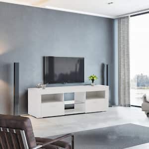 51.2 in. W White Particleboard TV Stand with LED Lights and Super Storage Space Maximum Television Size for 55 in.