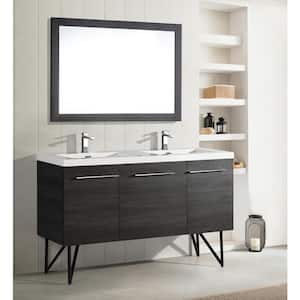 Annecy 60 in. Double, 2-Door, 1 Drawer Bathroom Vanity in Black with White Basin