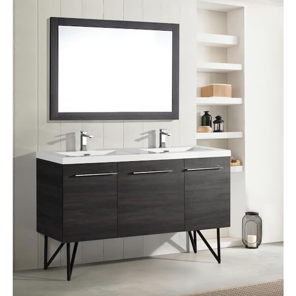 Swiss Madison Annecy 60 in. Double, 2-Door, 1 Drawer Bathroom Vanity in Black with White Basin