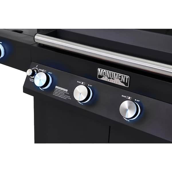 Denali 4-Burner Propane Gas Grill in Black with Clearview Lid, 3-Phase LED Controls and Side Burner