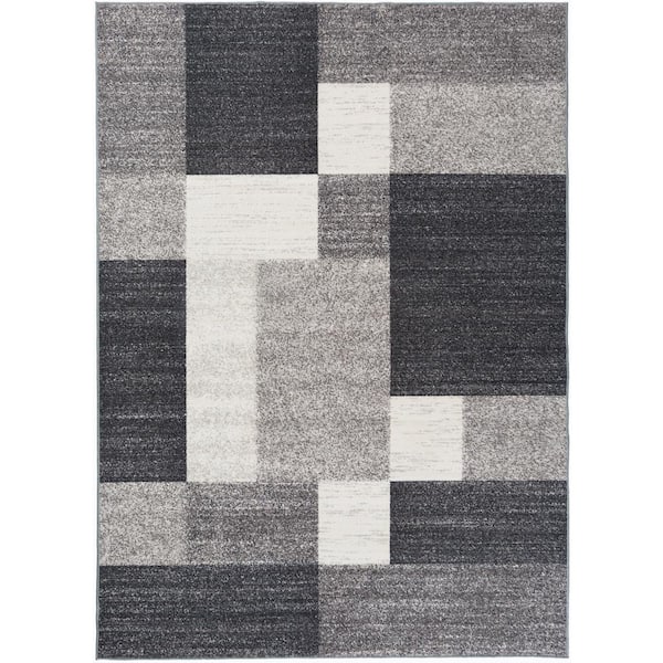 Modern Boxes Design Non-Slip (Non-Skid) Gray 6 ft. 6 in. x 9 ft. Area Rug