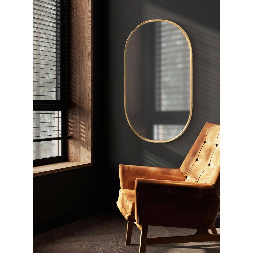 Gold Oval Glass Wall Mirror with Thin Frame, 34" x 22"