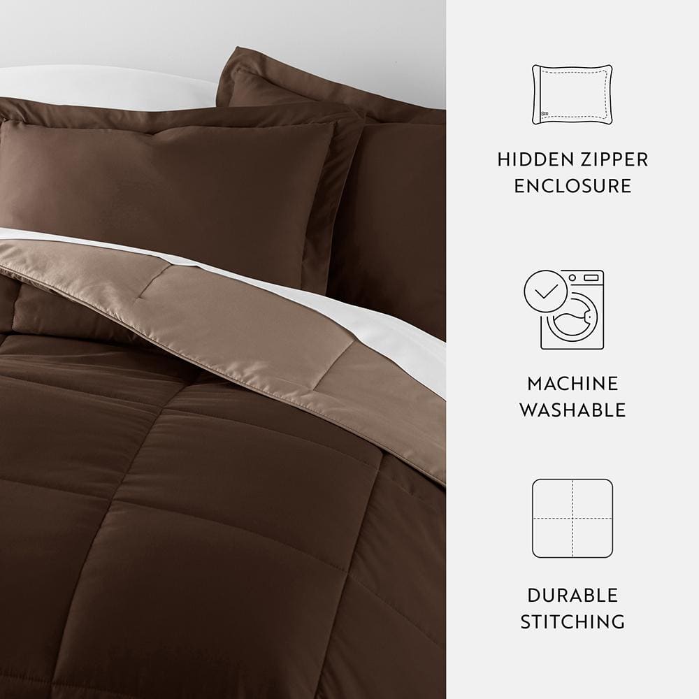 Twin Taupe Reversible Down-Alternative Microfiber Comforter Set