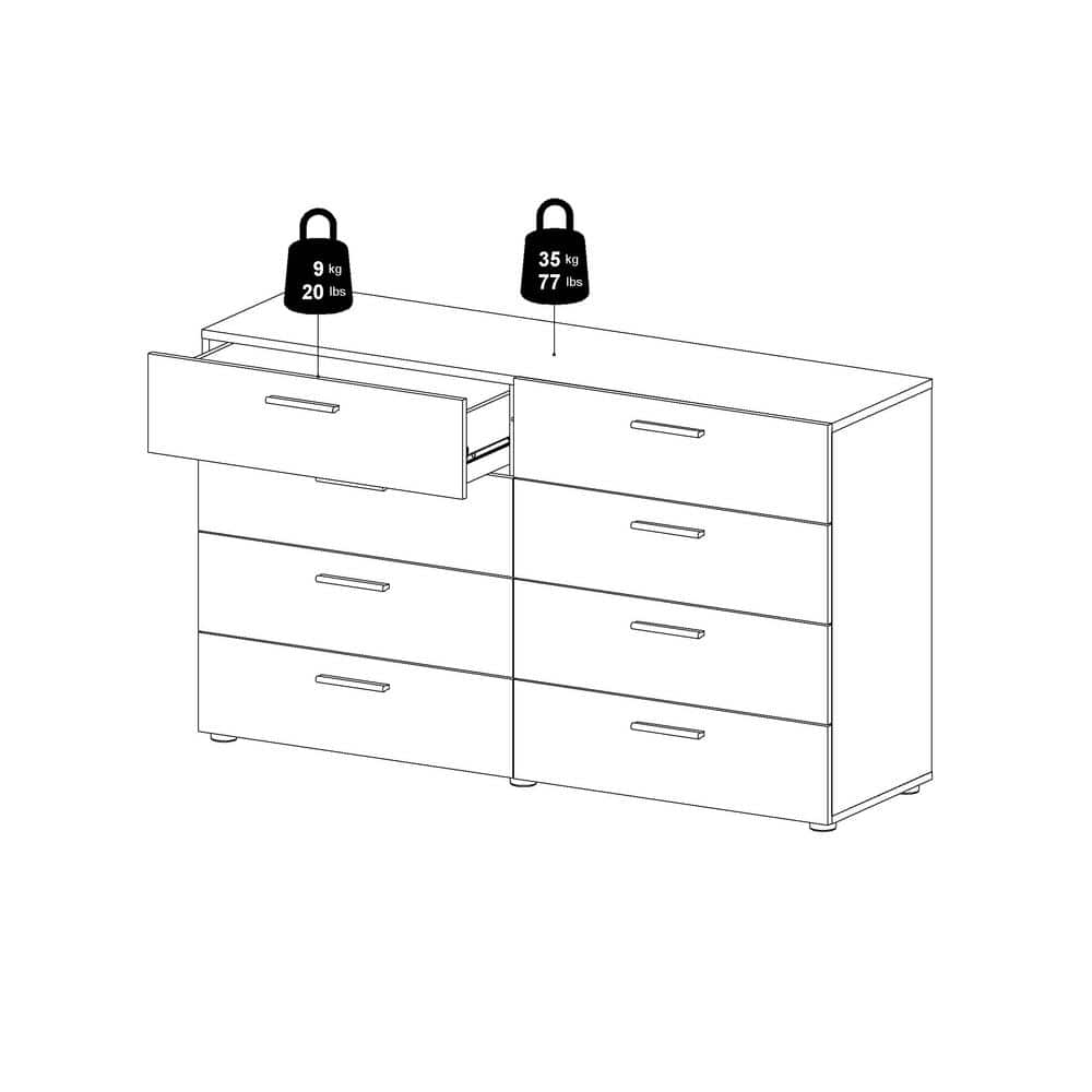 White and Oak Double 8-Drawer Modern Dresser