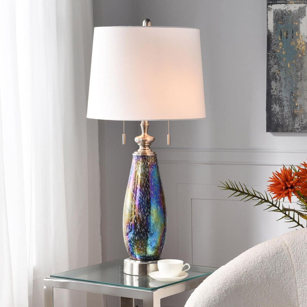 StyleCraft 34 in. Grey Contemporary Bedside Table Lamp for Living