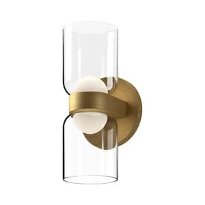 Cedar 11 in. 1 Light 15-Watt Brushed Gold/Clear Integrated LED Wall Sconce