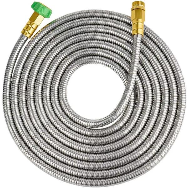 ITOPFOX 5/8 in. Dia x 20 ft. 304 Stainless Steel Short Garden Hose with Female to Male Metal Connector, Anti-Leakage Kink Free
