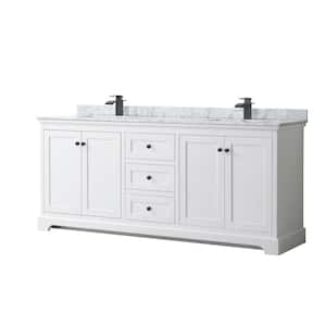 Avery 80 in. W x 22 in. D x 35 in. H Double Bath Vanity in White with White Carrara Marble Top