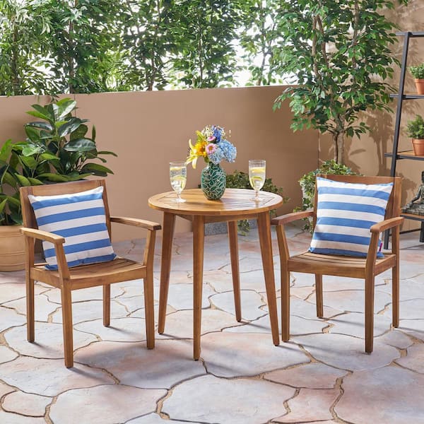 Noble House Stamford Teak Brown 3-Piece Wood Outdoor Bistro Set