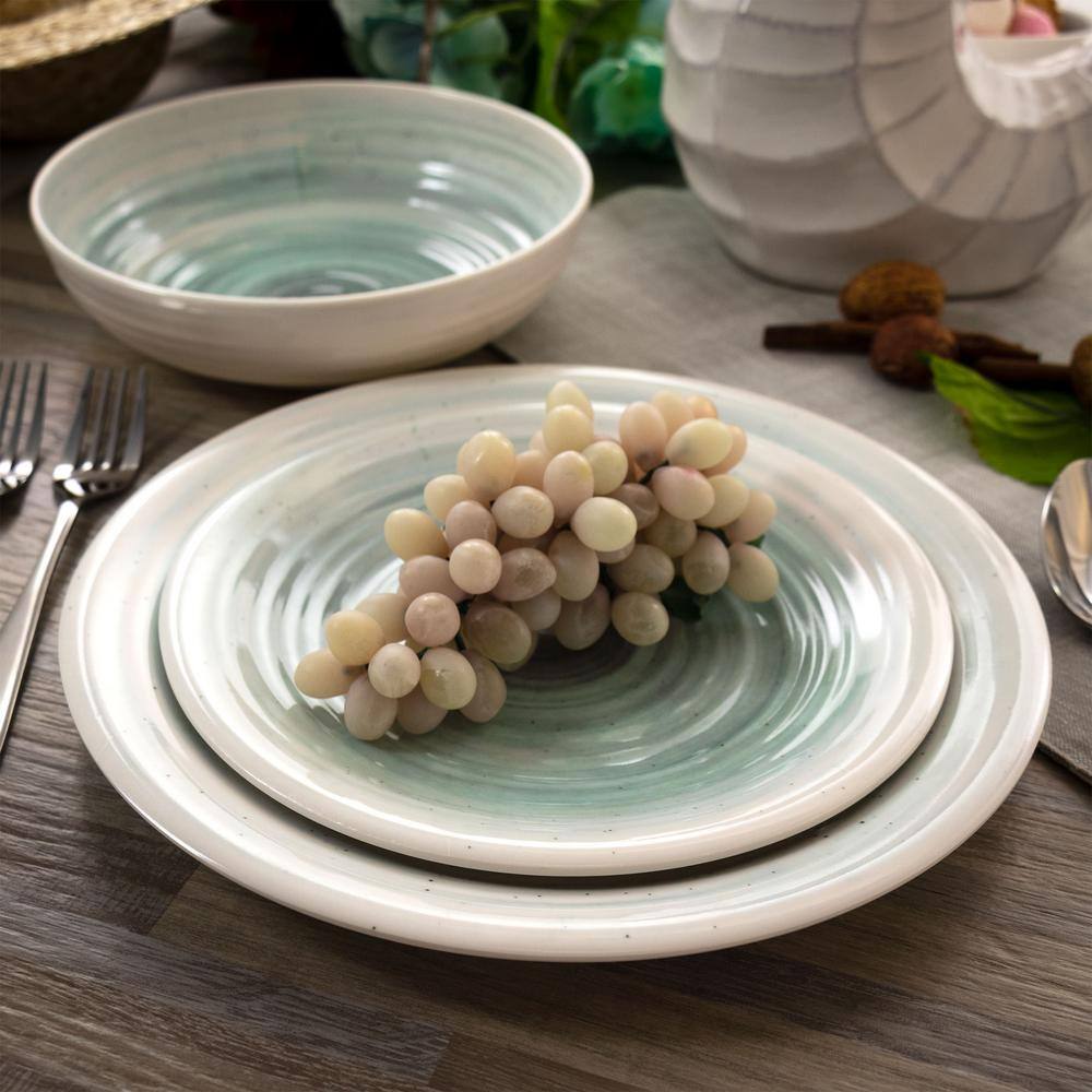 White and Light Blue Melamine Outdoor Dinnerware Set, Service for 4