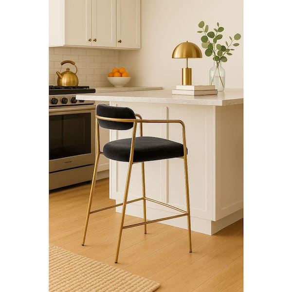 Baird Modern 26 in. Grey Metal Counter Stool with Velvet Seat