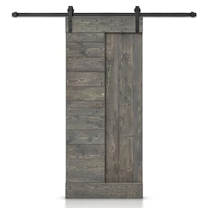 30 in. x 84 in. Weather Gray Stained DIY Knotty Pine Wood Interior Sliding Barn Door with Hardware Kit