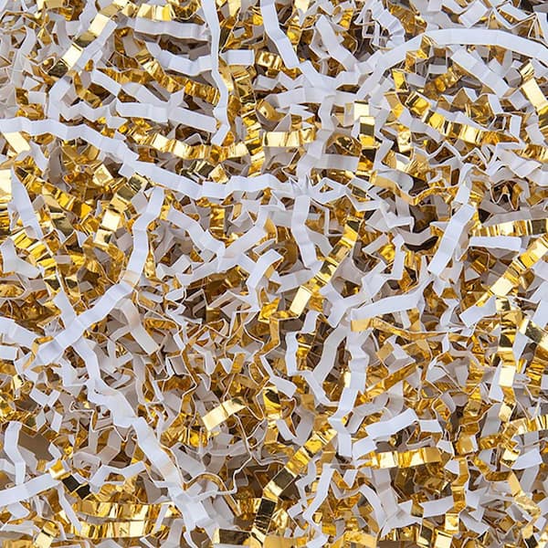 N/A Crinkle Paper Filler 8.5oz. Gift Basket Box Crafts Shredded Packaging Decorative Stuffing Cushioning Confetti Gold White