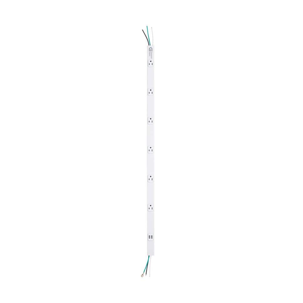 Cordless 6-Outlet Power Strip with 2 USB-A Ports, White