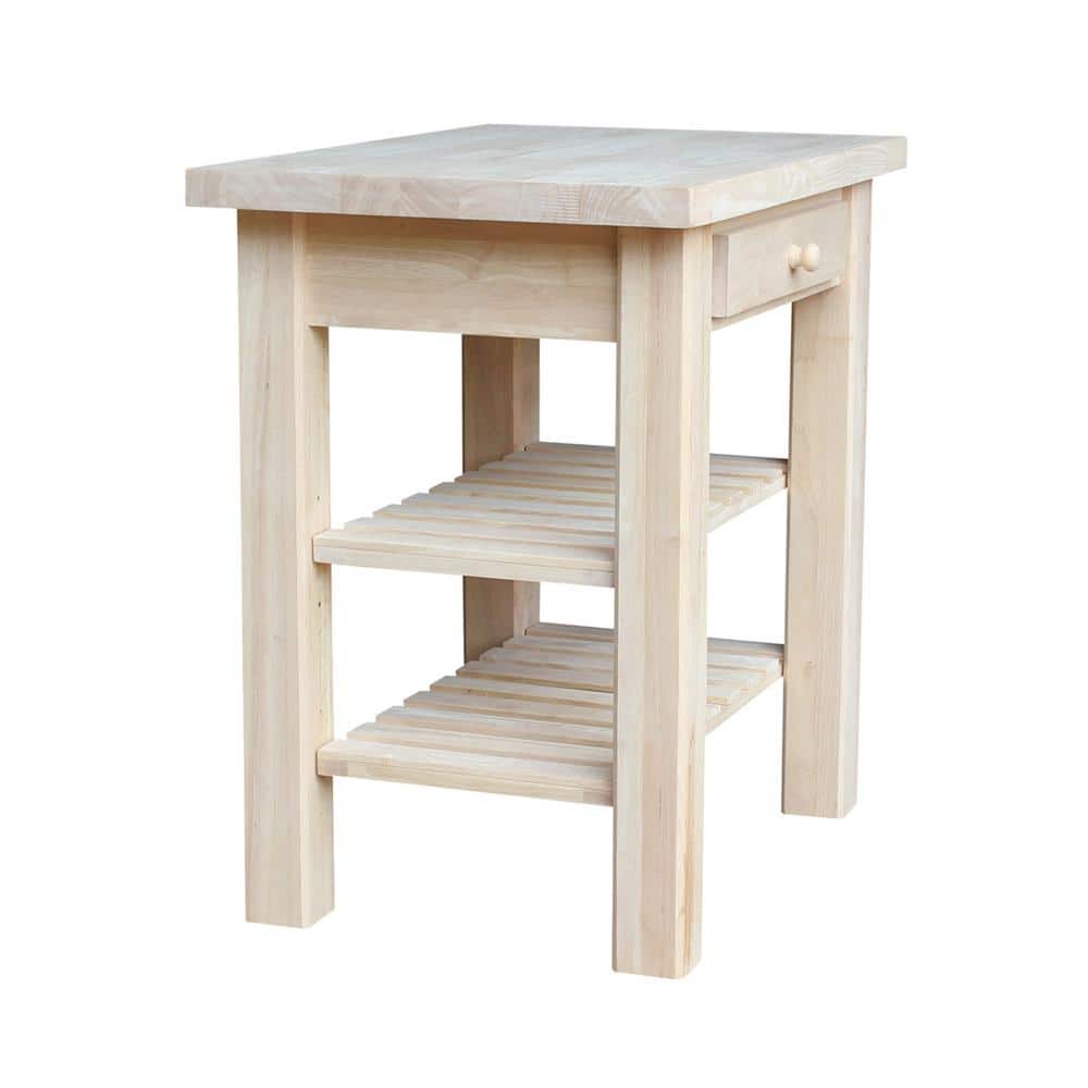 Natural Unfinished Parawood Kitchen Island with Drawer and Shelves