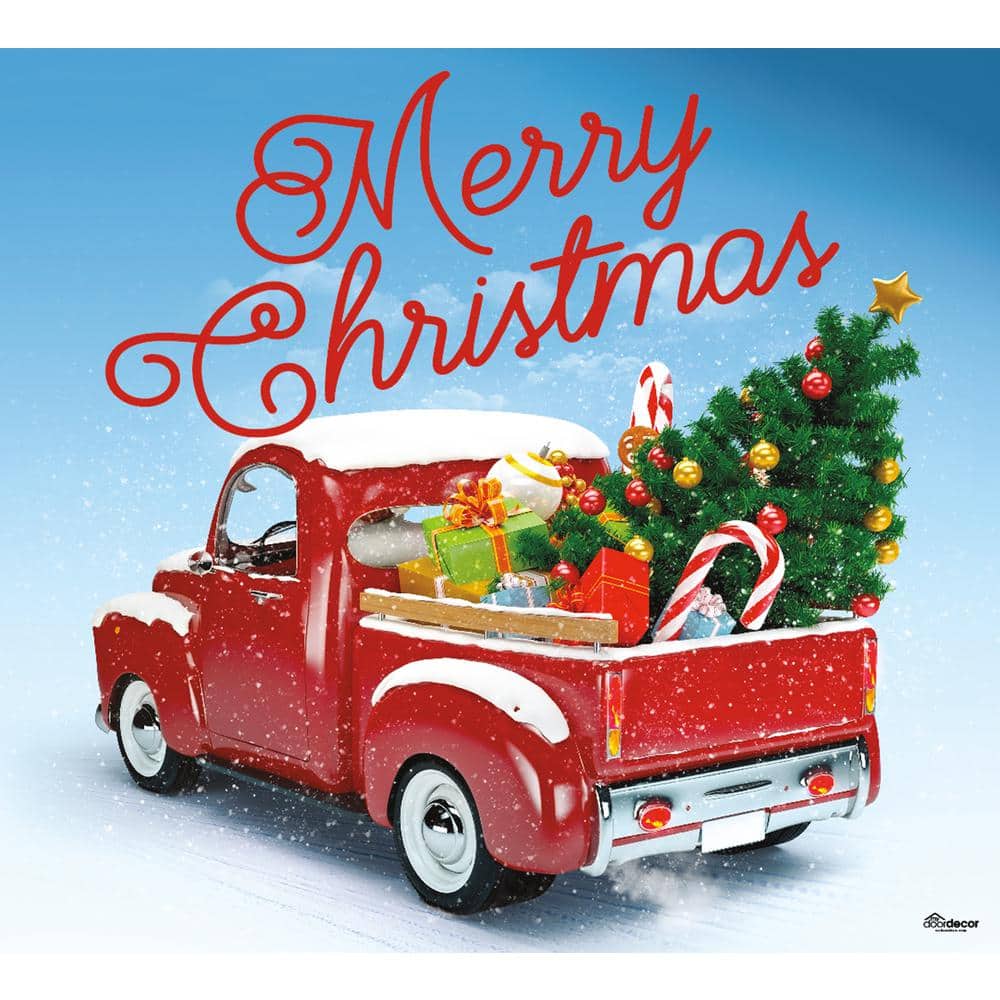 My Door Decor 7 ft. x 8 ft. Red Truck Christmas-Christmas Garage ...