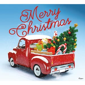7 ft. x 8 ft. Red Truck Christmas-Christmas Garage Door Decor Mural for Single Car Garage