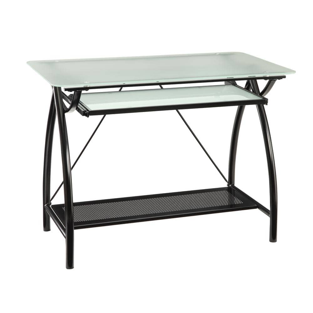 Black Steel and Glass Workstation with Keyboard Tray