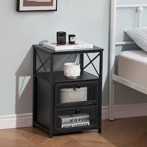 Modern Night Stand End Side Table with Storage and Door, Nightstands with Drawers for Home, Black, 23.8"Tx13.8"Wx15.7"L