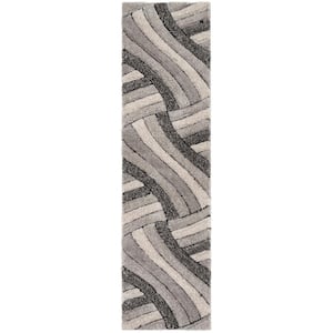 San Francisco Ucci Grey Modern Geometric Stripes 2 ft. 7 in. x 9 ft. 10 in. 3D Carved Shag Runner Rug