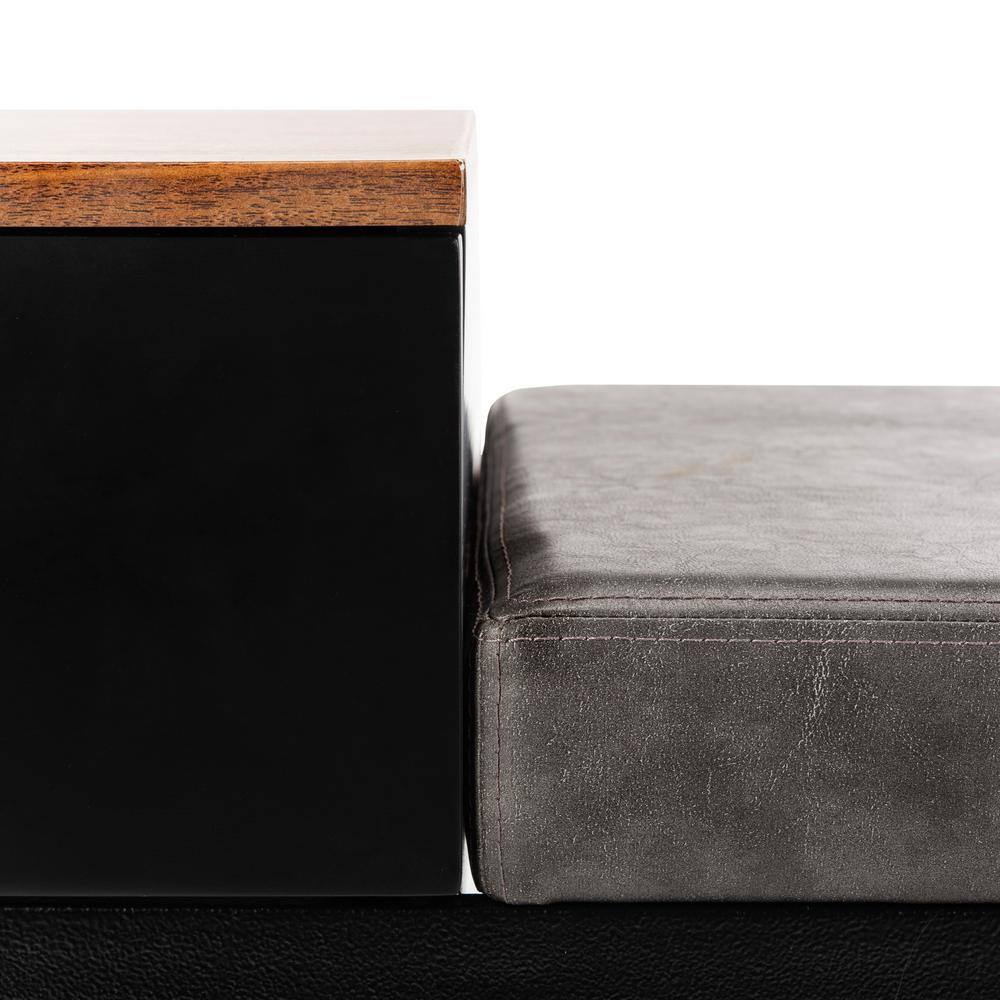 Maruka Light Brown and Black Wood Storage Bench