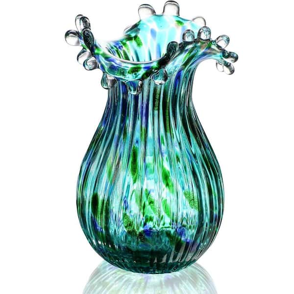 8 in. Green Glass Bottle Decorative Vase