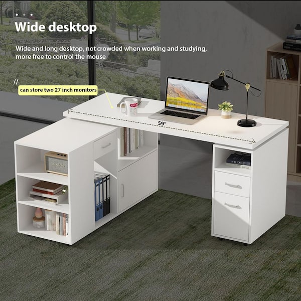 【kimichi】DUENDE FRANK DESK ホワイト FUFU&GAGA 63-in Brown Modern/Contemporary L-shaped Desk