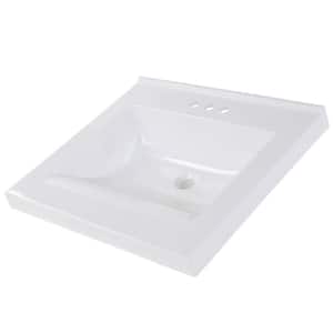 25 in. W x 22 in. D Cultured Marble White Square Single Sink Vanity Top in White
