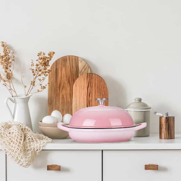 Enameled Cast Iron 6 qt. Round Dutch Oven with Lid and Nonstick Interior for Sourdough Bread Baking Pink