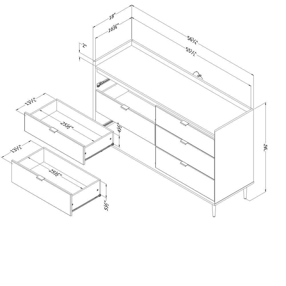 Elegant 6-Drawer Double Dresser in Natural Walnut with Brass Accents