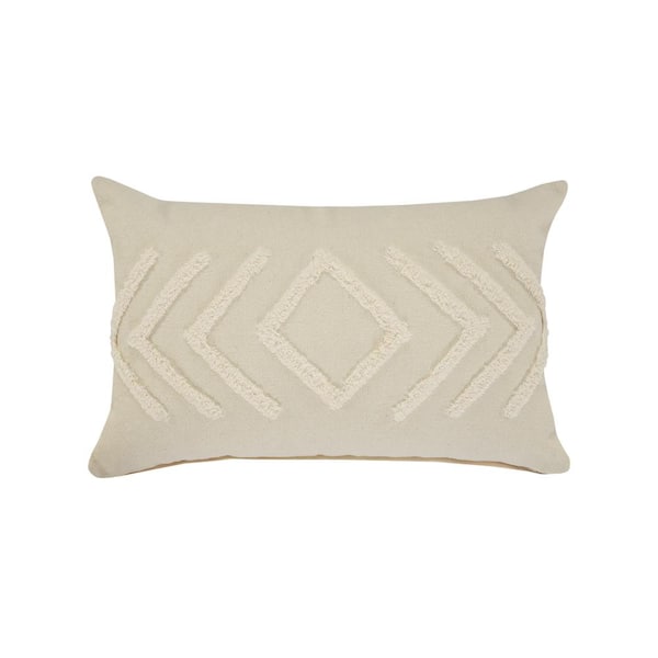 Unbranded Directional Birch / Off - White Geometric Diamond Tufted Poly-Fill 24 in. x 16 in. Lumbar Throw Pillow