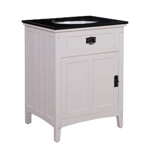 Artisan 26 in. W x 21 in. D x 34 in. H Single Sink Freestanding Bath Vanity in White with Black Marble Top