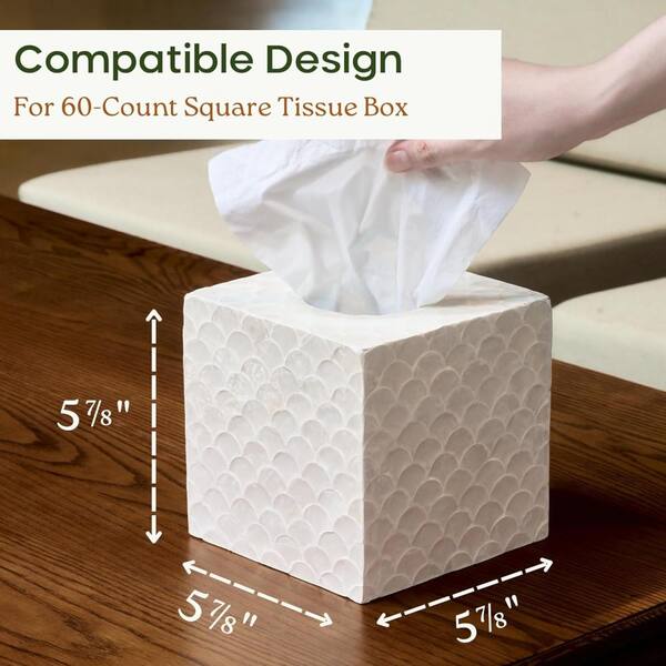Whatseaso 1 Pack Square Capiz Tissue Box Cover with Bottom Slider