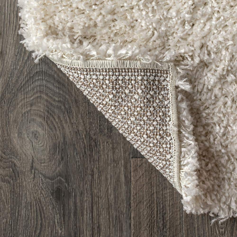 Cream Shag Reversible Synthetic Area Rug, 2 x 8