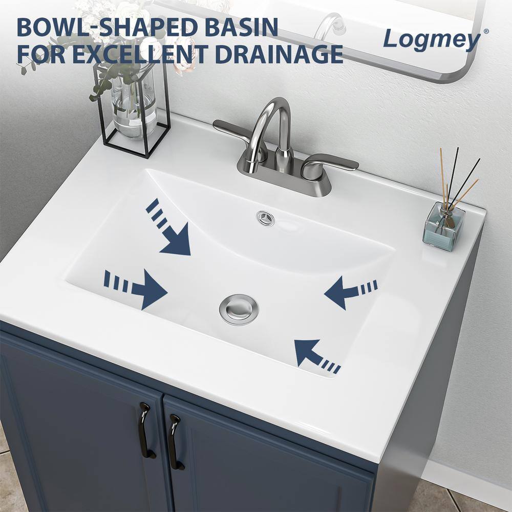 White Ceramic Rectangular Single Sink Vanity Top with 3 Faucet Holes