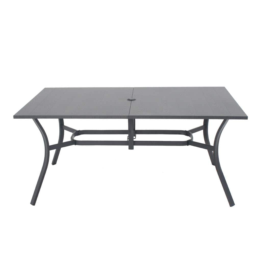 Black 63 Inch x 37.8 Inch Heavy Duty Steel Frame Rust Resistant Rectangular Vintage Wood Table with Umbrella Hole price history on PriceWatchPro