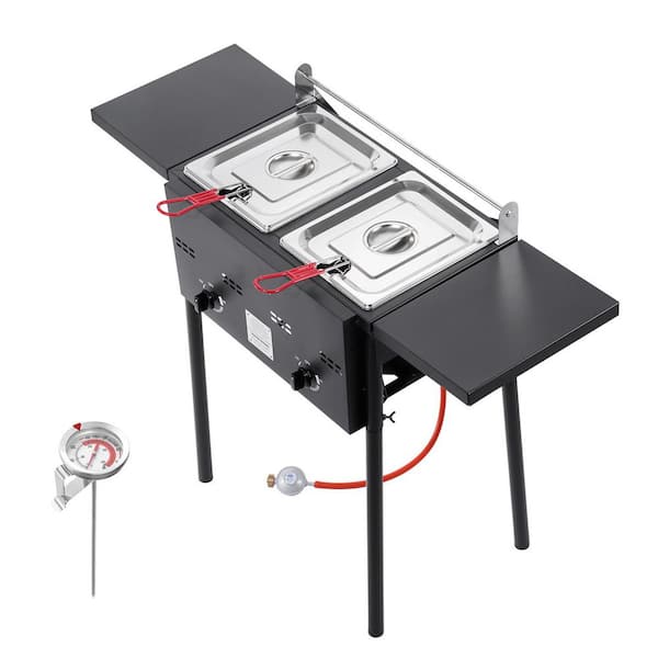 Outdoor Propane Deep Fryer, Dual-Tank 8 qt. x 2 Commercial Fryer, Stainless Steel Cooker, Foldable Platform, Dual Basket