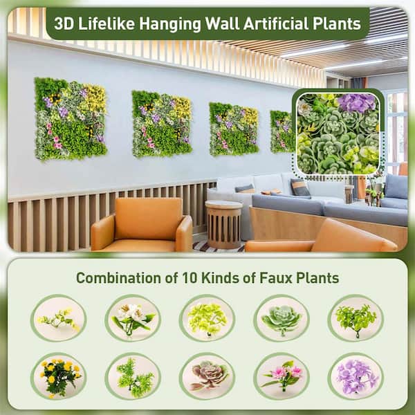 Costway 20 in. Green Square Framed Artificial Leaf Wall Art with