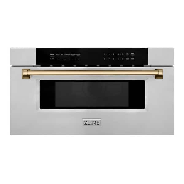 ZLINE Kitchen and Bath Autograph Edition 30 in. 1.2 cu. ft. 1000 Watts Builtin Microwave Drawer in Stainless Steel with Champagne Bronze Accent