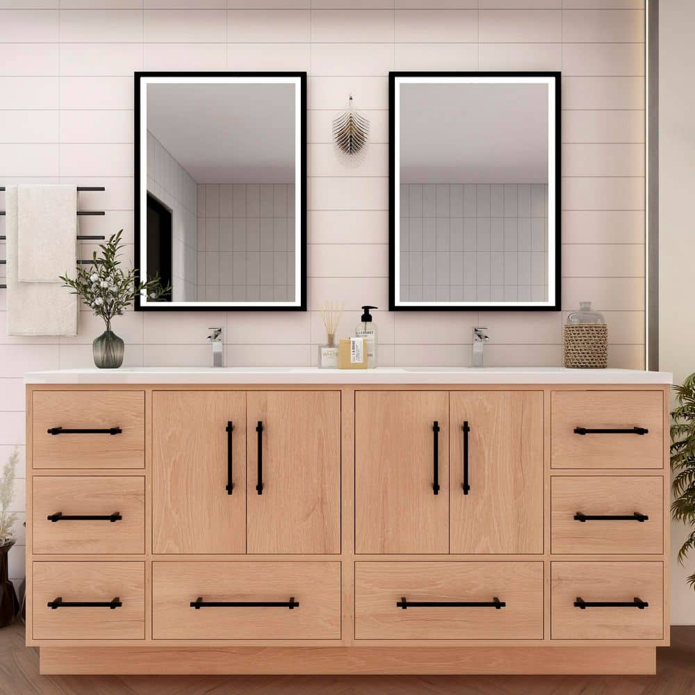 Victoria 71 in. W x 20 in. D x 35 in. H Double Sink Freestanding Bath Vanity in Red Oak with White Acrylic Top price history on PriceWatchPro