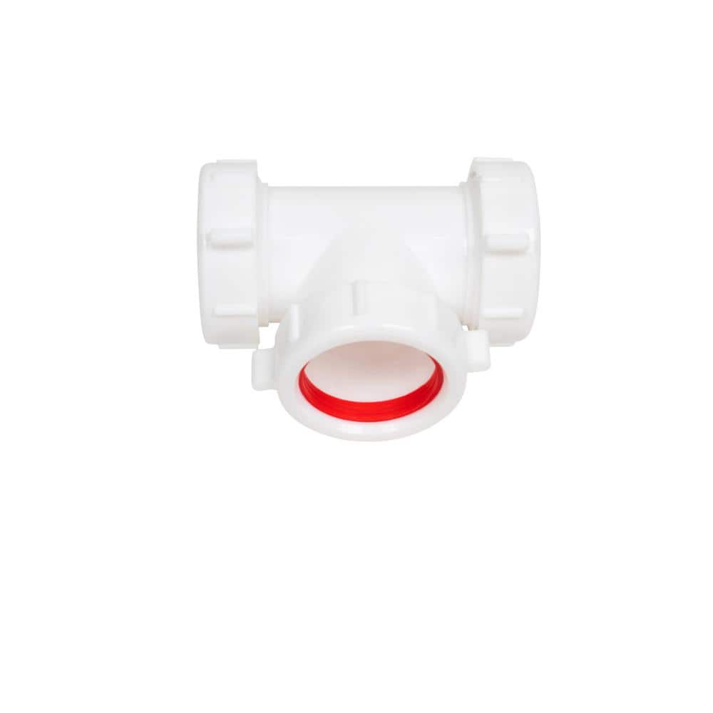 Buy 11/2 in. White Plastic Sink Drain Center SlipJoint Tee Online at