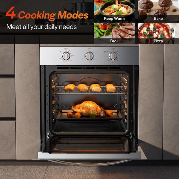 24 in. Electric Single Wall Oven, 2.5 cu. ft. Capacity, Built-in. Oven with 2 Racks in Stainless Steel