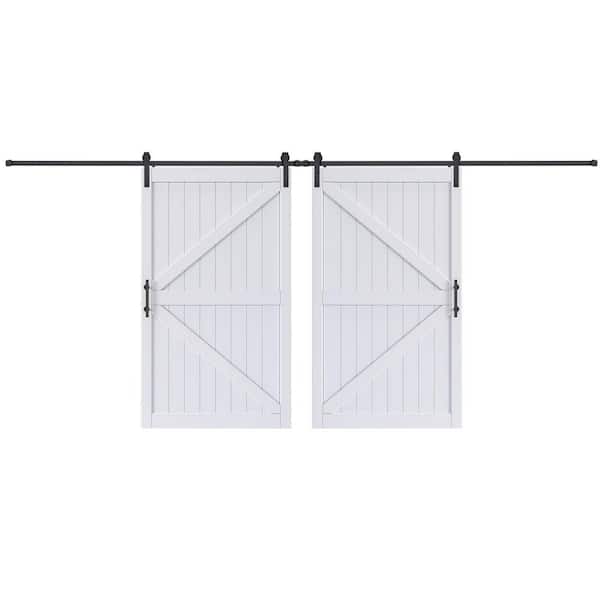 easelife 96 in. x 84 in. (Double 48 in Doors) British K Shape White MDF Sliding Barn Door with Hardware Kit