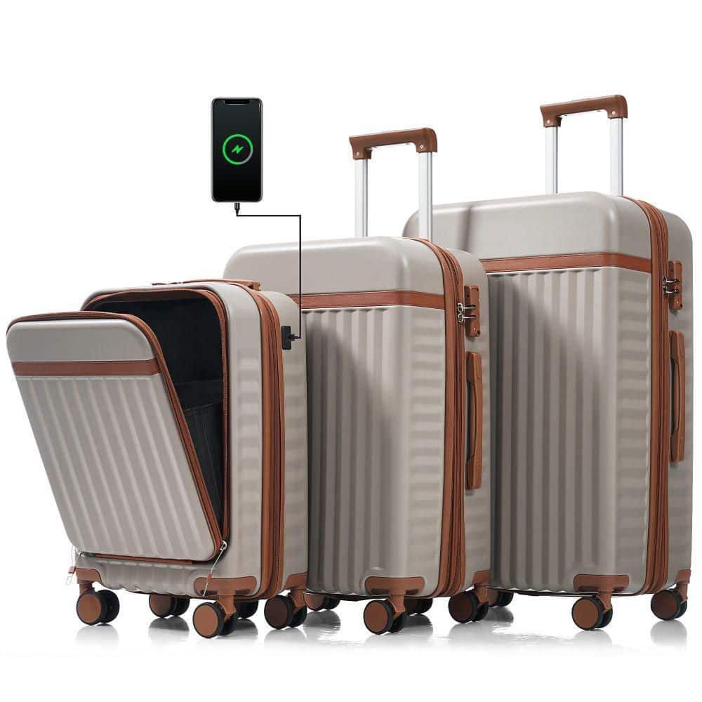 Merax 3-Bags, 3-Piece Khaki ABS Hardshell Spinner Expandable